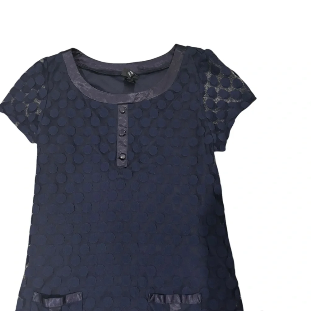 En Focus Navy Blue Polka Dot Women's A-Line Dress-size large - Picture 5 of 7